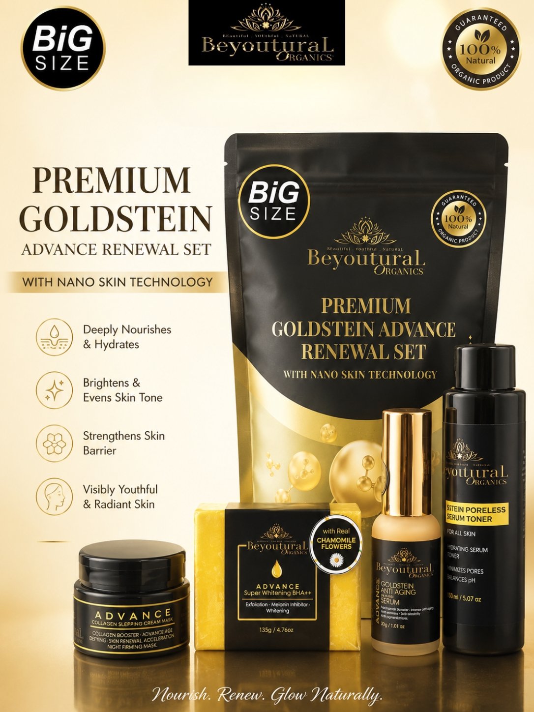 BIG SIZE SET: PREMUIM GOLDSTEIN ADVANCE RENEWAL SET (Advance anti aging & whitening set)